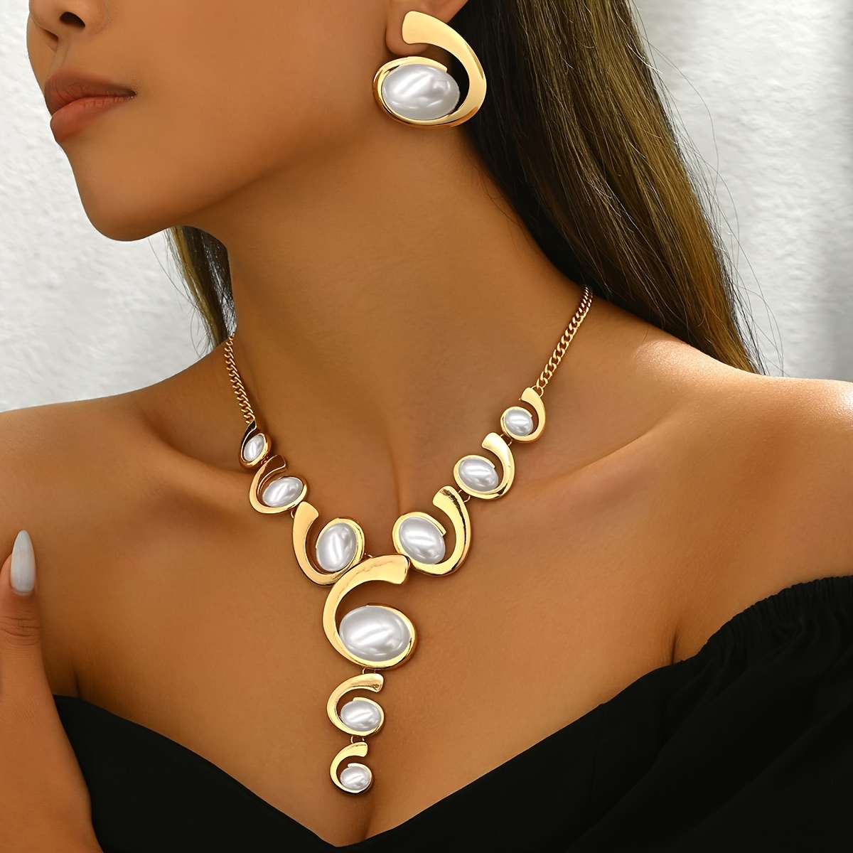3pcs Acrylic Geometric Spiral Y Necklace Earring Set